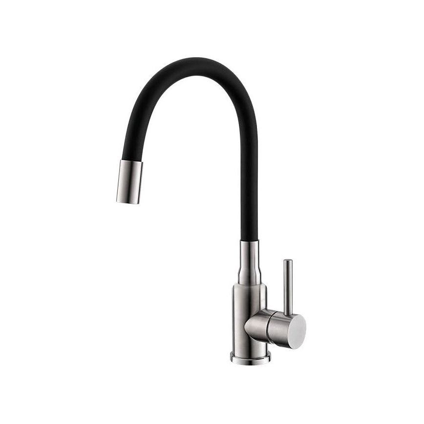 ALVEUS SETA24019 - Küchenbecken CLASSIC 80x60 cm + Armatur mit flexiblem Auslauf MINTAS 34 cm gebürsteter Edelstahl/schwarz