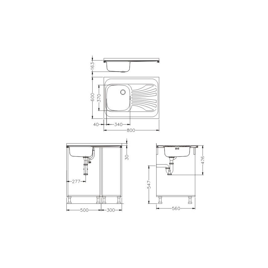 ALVEUS SETA24019 - Küchenbecken CLASSIC 80x60 cm + Armatur mit flexiblem Auslauf MINTAS 34 cm gebürsteter Edelstahl/schwarz