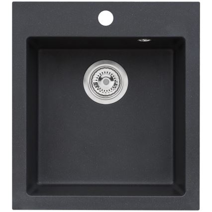 ALVEUS SETA737 - Küchenspüle CORTINA 50x45 cm + Spültischarmatur TONIA 29,5 cm mit flexiblem Auslauf, Granit/mattes Schwarz