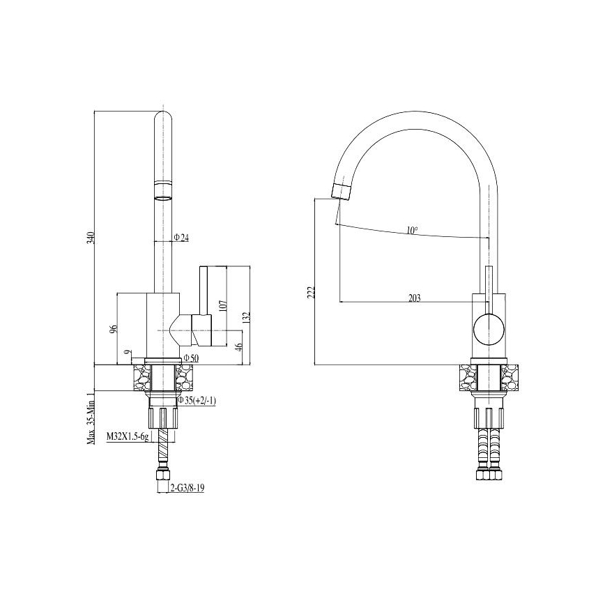 ALVEUS SETA737 - Küchenspüle CORTINA 50x45 cm + Spültischarmatur TONIA 29,5 cm mit flexiblem Auslauf, Granit/mattes Schwarz