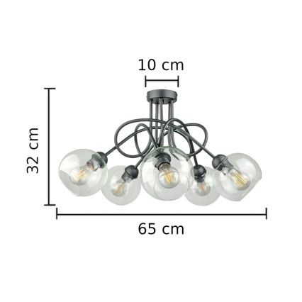 Anbauleuchte EVIE 5xE27/60W/230V anthrazit/klar