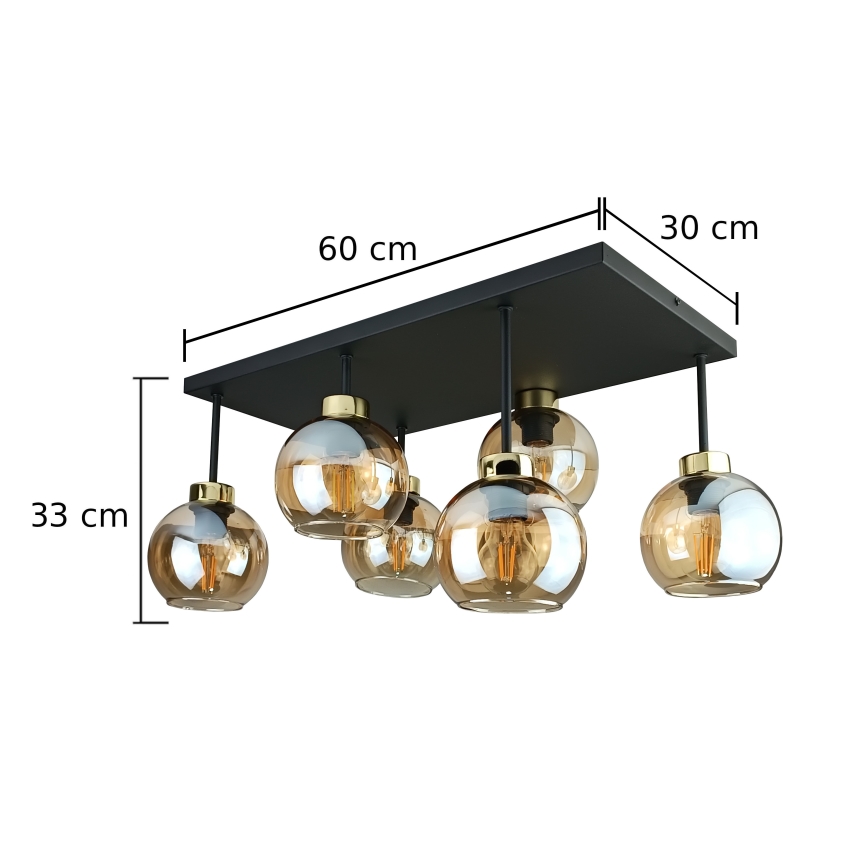 Anbauleuchte NESSA 6xE27/60W/230V schwarz/golden/rauchig beige