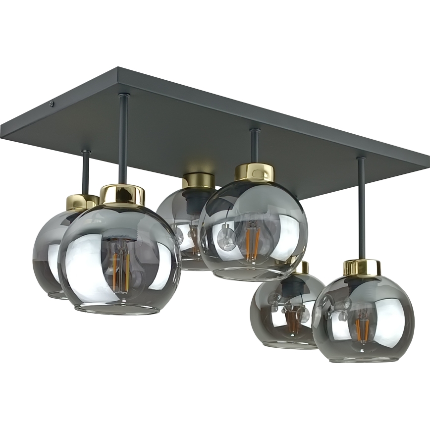 Anbauleuchte NESSA 6xE27/60W/230V schwarz/golden/rauchig schwarz