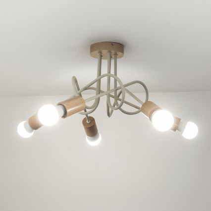 Anbauleuchte OXFORD 5xE27/15W/230V Kiefer/Creme