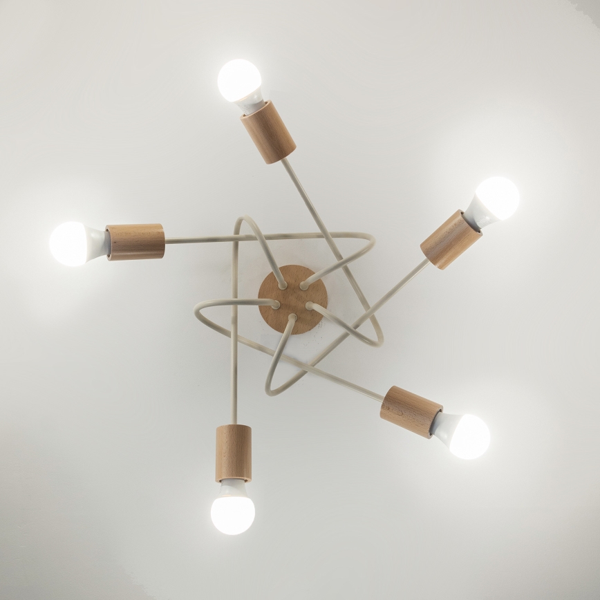 Anbauleuchte OXFORD 5xE27/15W/230V Kiefer/Creme