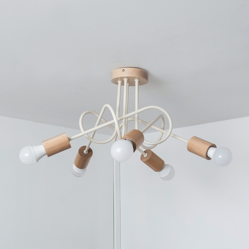 Anbauleuchte OXFORD 5xE27/15W/230V Kiefer/Creme