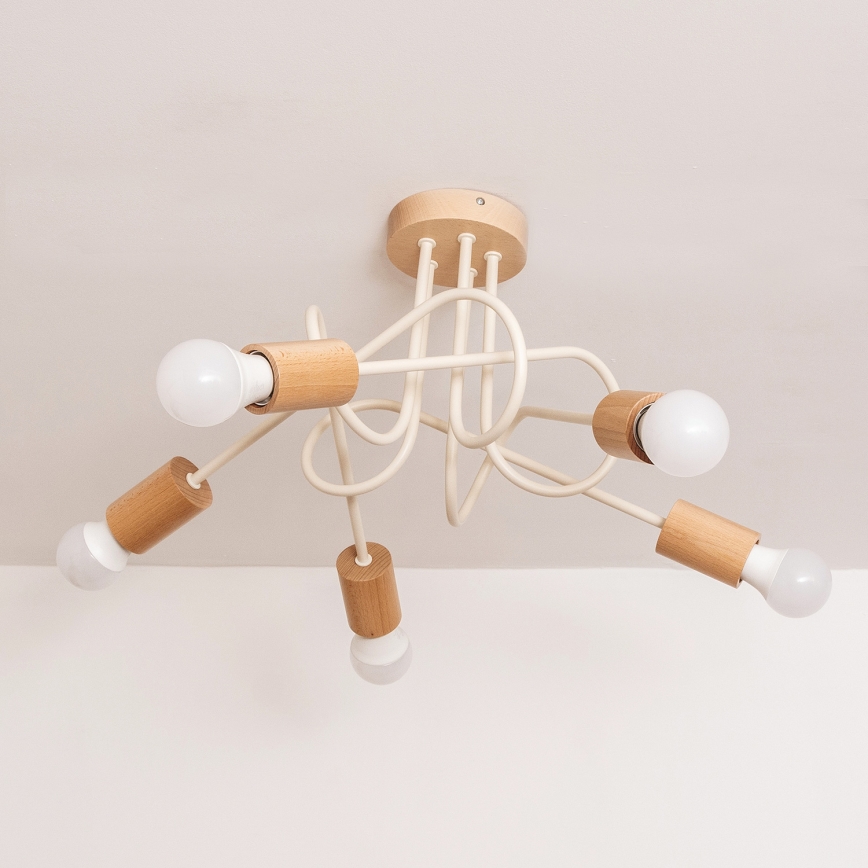 Anbauleuchte OXFORD 5xE27/15W/230V Kiefer/Creme