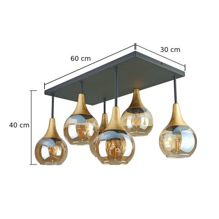 Anbauleuchte SOMA 6xE27/60W/230V schwarz/golden/rauchig beige