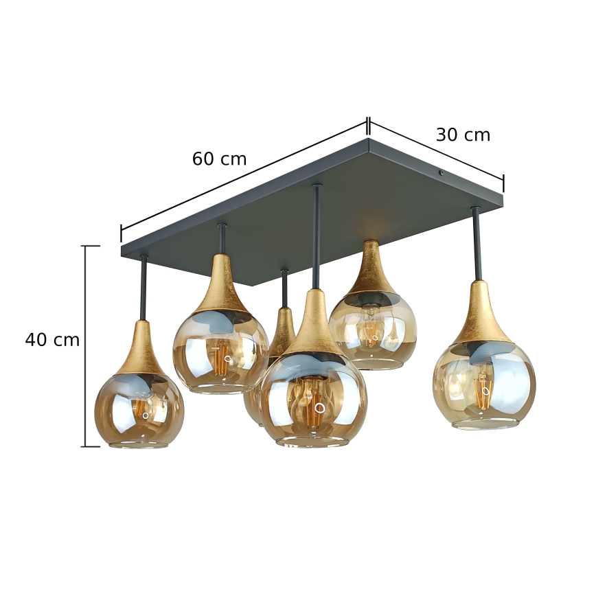Anbauleuchte SOMA 6xE27/60W/230V schwarz/golden/rauchig beige