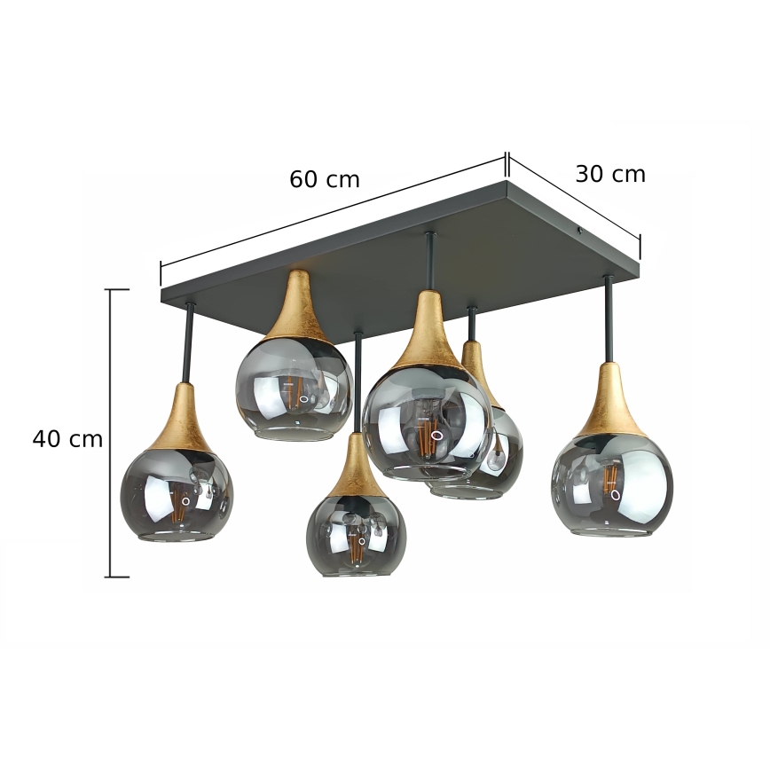Anbauleuchte SOMA 6xE27/60W/230V schwarz/golden/rauchig schwarz