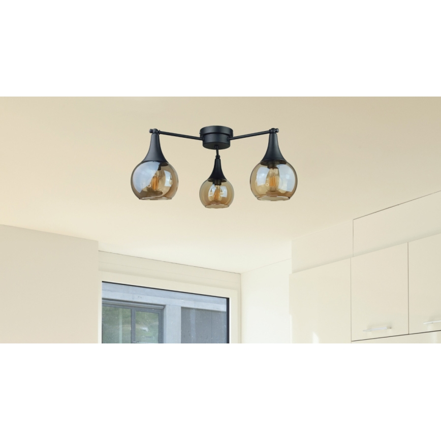 Anbauleuchte STAR 3xE27/60W/230V schwarz/rauchig beige