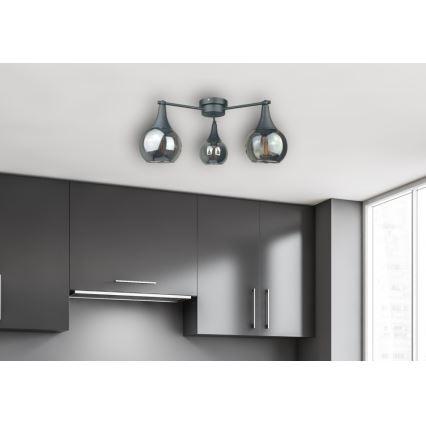 Anbauleuchte STAR 3xE27/60W/230V schwarz/rauchig schwarz