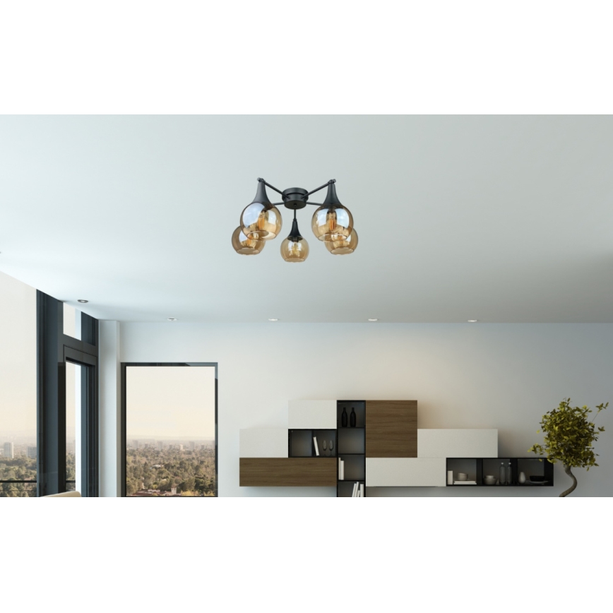 Anbauleuchte STAR 5xE27/60W/230V schwarz/rauchig beige