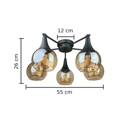 Anbauleuchte STAR 5xE27/60W/230V schwarz/rauchig beige