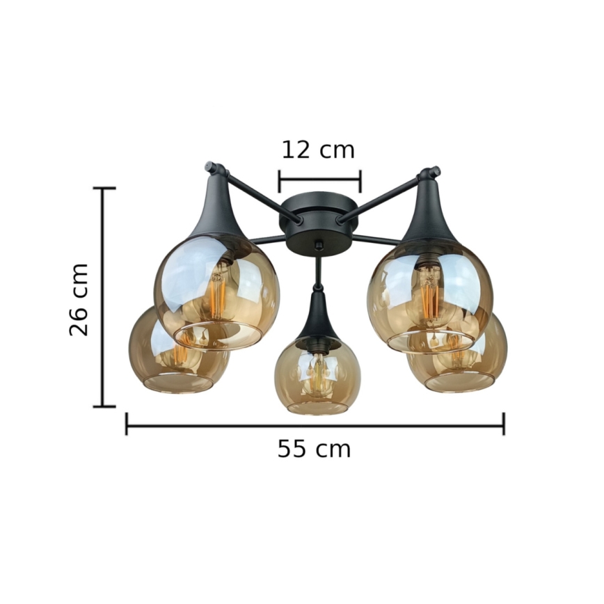Anbauleuchte STAR 5xE27/60W/230V schwarz/rauchig beige