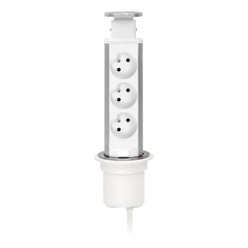 Anschließbare Steckdosen-Säule zur Montage in der Tischplatte, 3×230 V