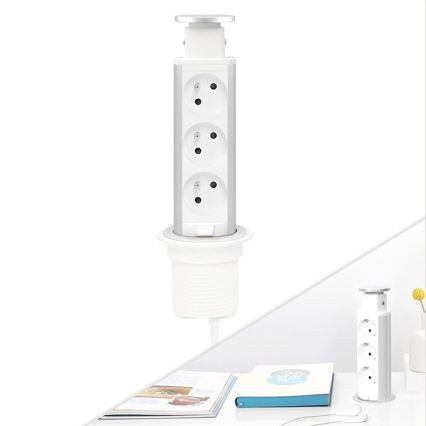 Anschließbare Steckdosen-Säule zur Montage in der Tischplatte, 3×230 V