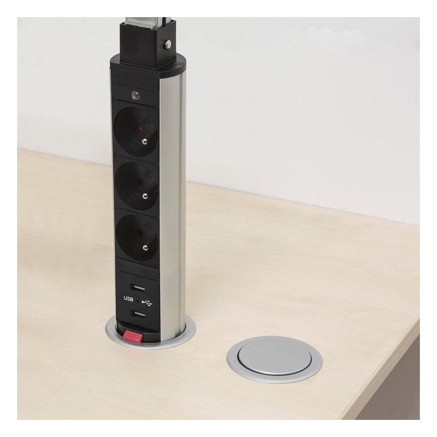 Anschließbare Steckdosenleiste für Tischplatte 2x230V + 2xUSB