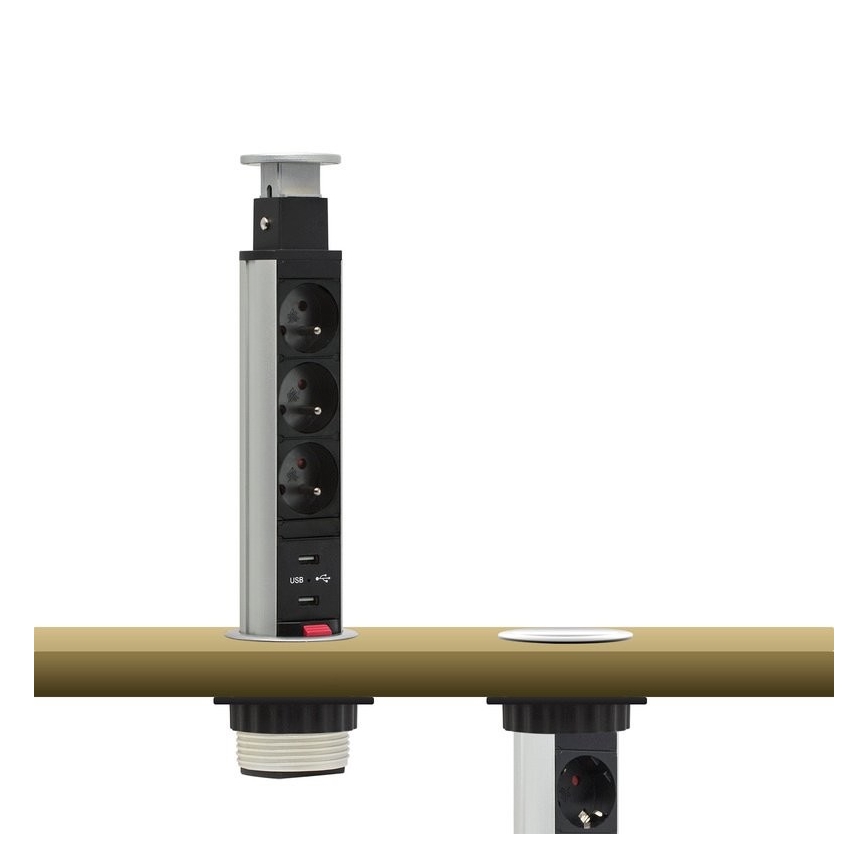 Anschließbare Steckdosenleiste für Tischplatte 2x230V + 2xUSB