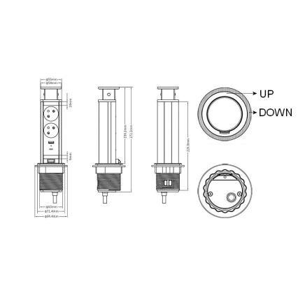 Anschlusssäule für Tischplatte 2x230V + USB-A + USB-C