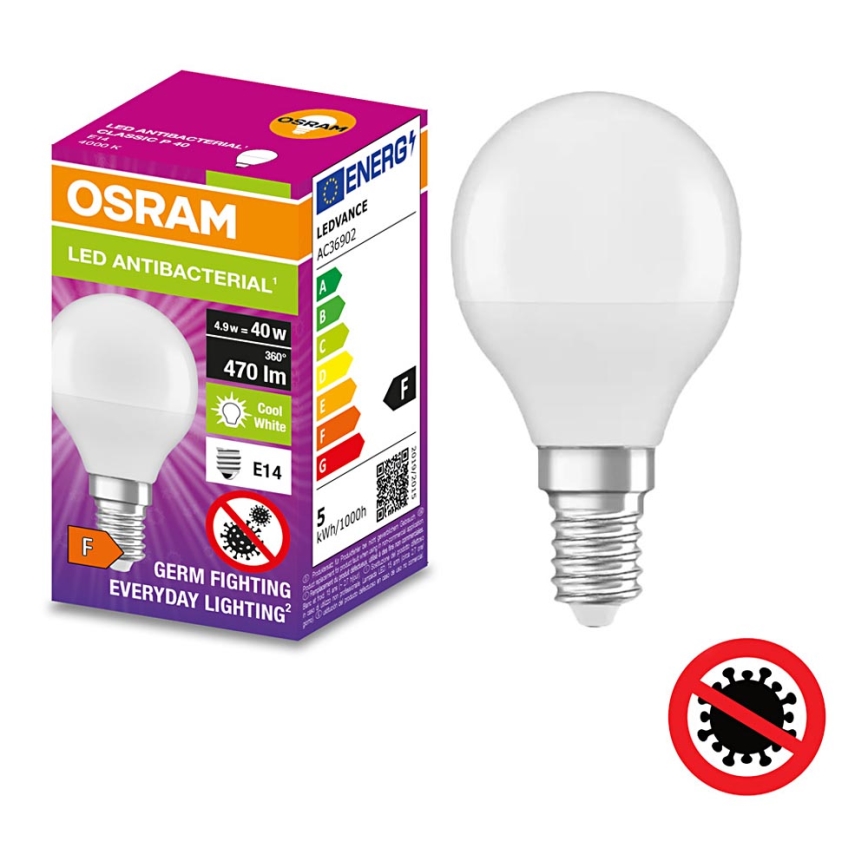 Antibakterielle LED-Glühbirne P40 E14/4,9W/230V 4000K - Osram