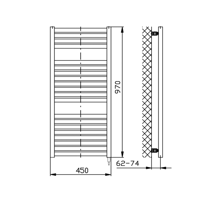 Aqualine - Badezimmer-Elektro-Heizkörper TONDI-E 300W/230V 97 cm matt schwarz gerade