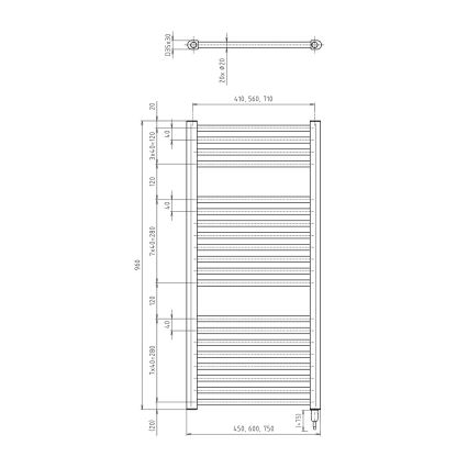 Aqualine - Elektrischer Badheizkörper DIRECT-E 300W 96x45 cm matt schwarz