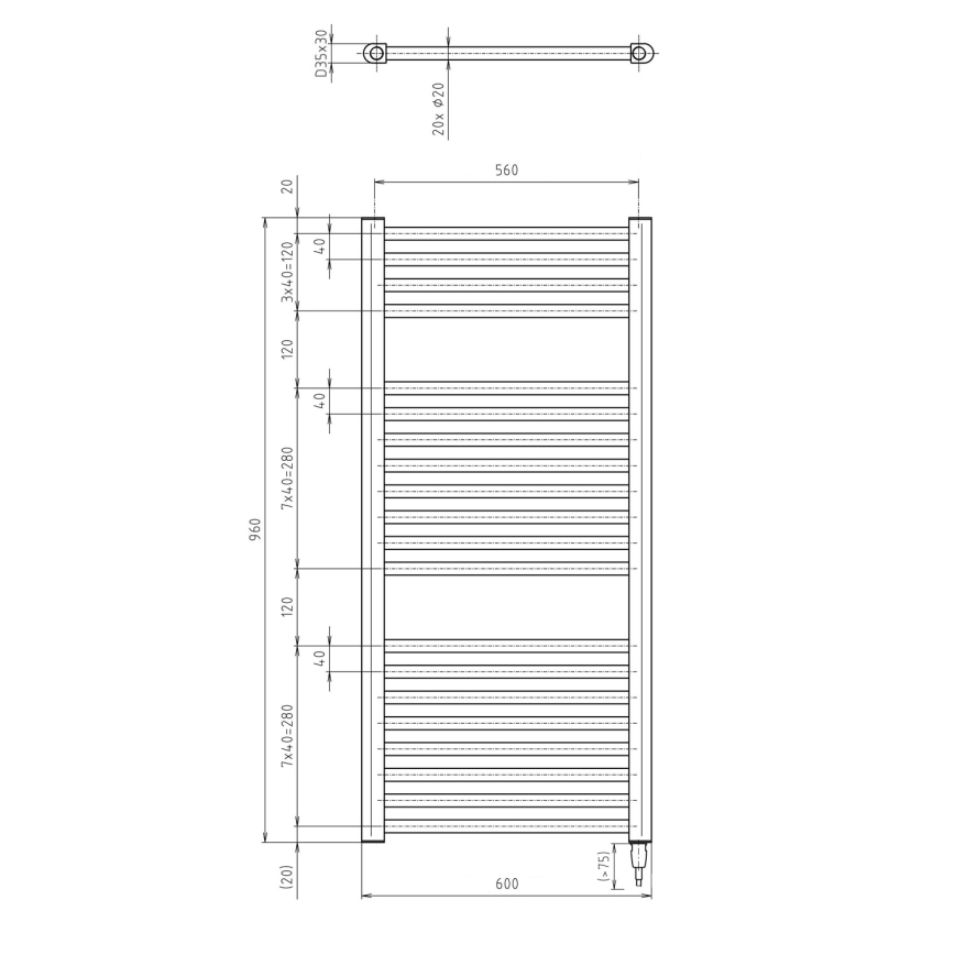 Aqualine - Elektrischer Badheizkörper DIRECT-E 400 W 96×60 cm weiß