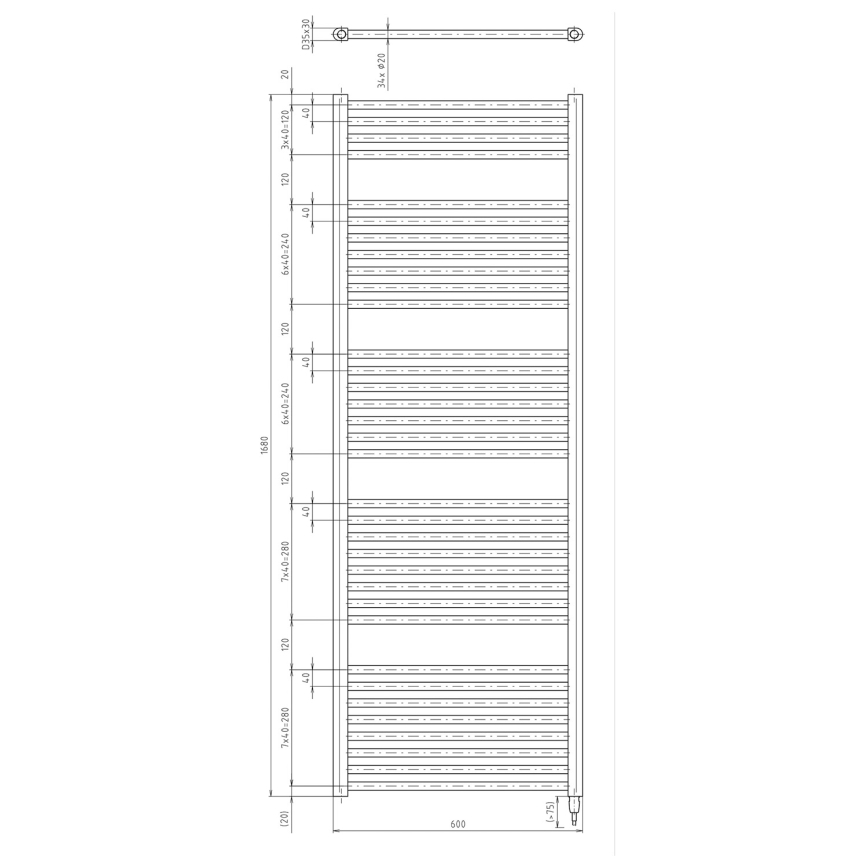 Aqualine - Elektrischer Badheizkörper DIRECT-E 800W 168x60 cm matt schwarz