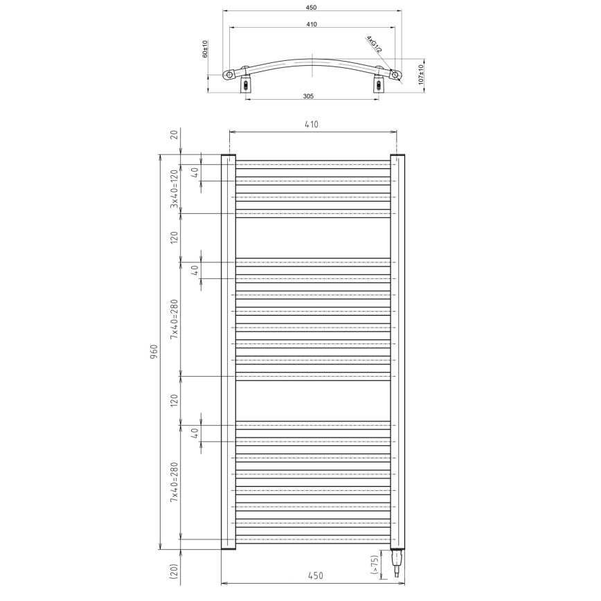 Aqualine - Elektrischer Badheizkörper ORBIT-E 300W 96x45 cm weiß, rund