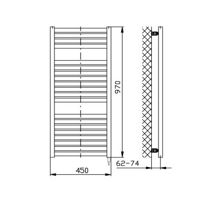 Aqualine - Elektrischer Badheizkörper TONDI-E 300W 97x45 cm matt schwarz