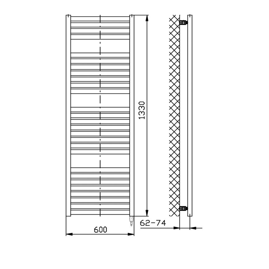 Aqualine - Elektrischer Badheizkörper TONDI-E 600 W 133x60 cm matt schwarz