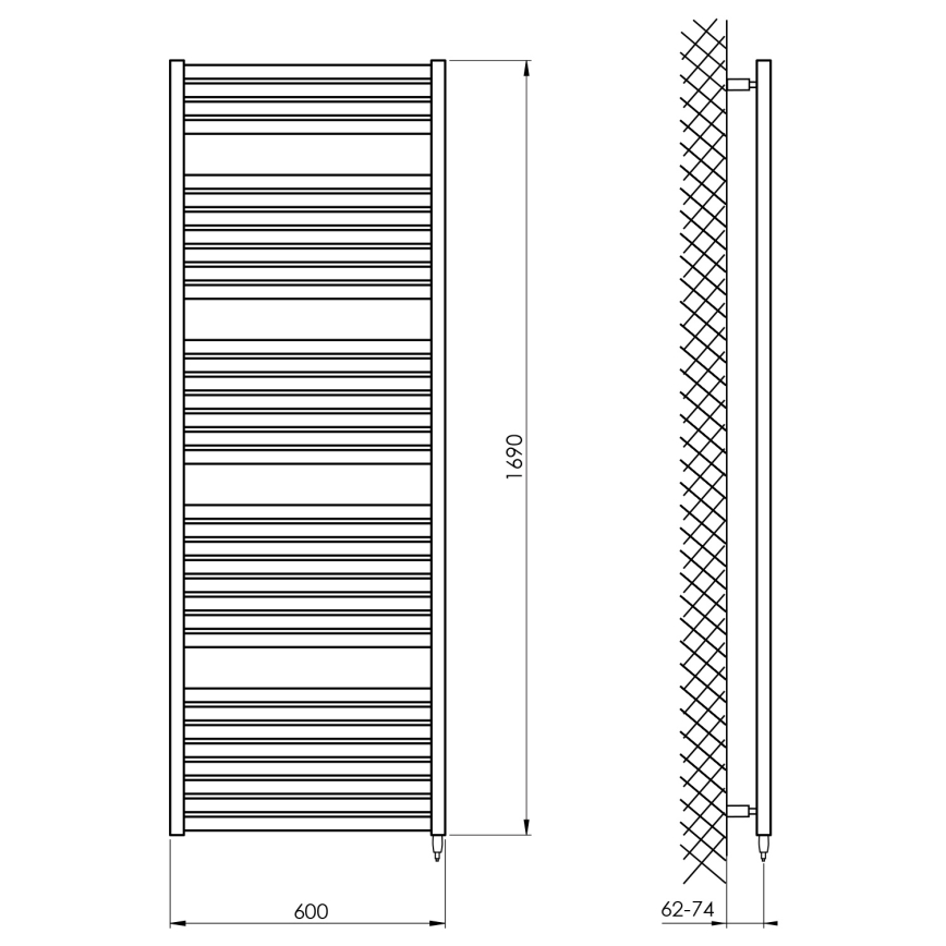 Aqualine - Elektrischer Badheizkörper TONDI-E 800W 169x60 cm weiß