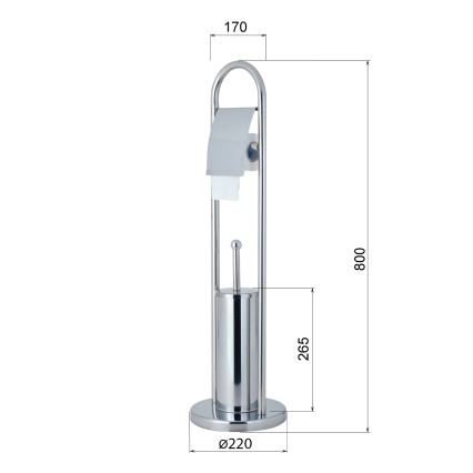 Aqualine - Freistehende WC-Bürste mit Toilettenpapierhalter SAMBA 80 x 22 cm glänzender Chrom