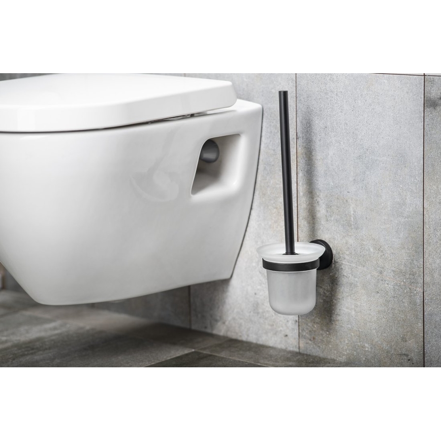 Aqualine - Toilettenbürste wandmontiert SAMBA milchig Glas/matt schwarz