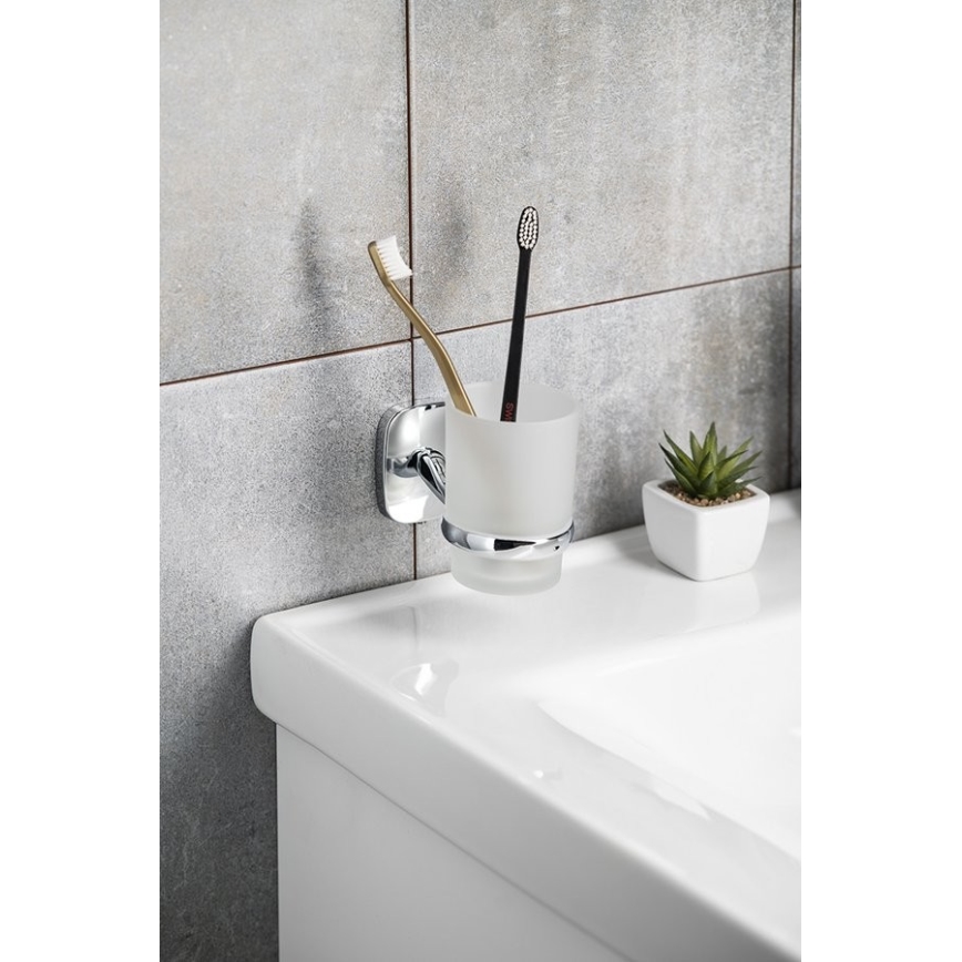 Aqualine - Wandmontierter Zahnbürstenhalter RUMBA milchig Glas/glänzendes Chrom