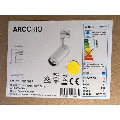 Arcchio - LED-Strahler für Schienensystem NANNA LED/21,5W/230V