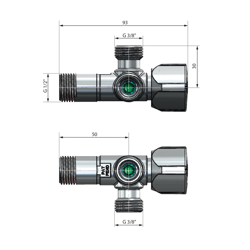 Arco - Kombiniertes Eckventil mit zwei Anschlüssen A-80, hochglanzverchromt