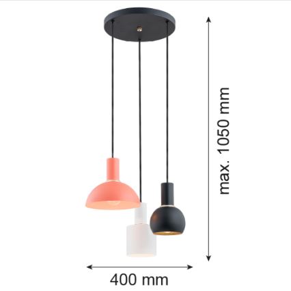 Argon 1480 - Hängeleuchte SINES 3xE27/15W/230V schwarz/weiß/orange