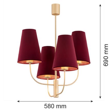 Argon 1827 - Hängeleuchte an Stange SAFIANO 4xE27/15W/230V burgunderrot