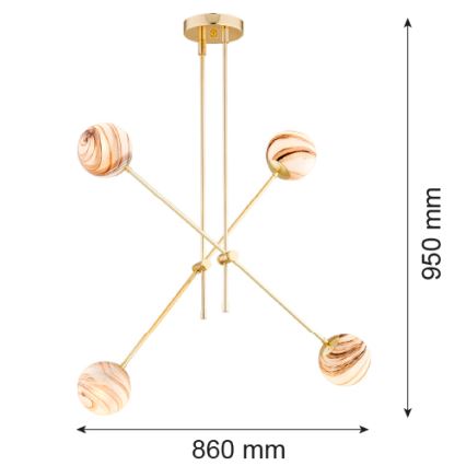 Argon 1840 - Deckenleuchte an Stange ABSOS 4xE14/7W/230V Alabaster golden