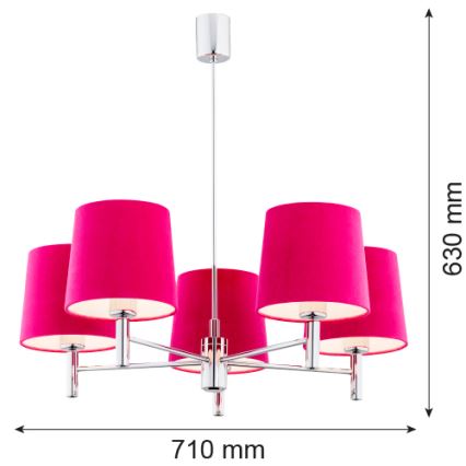 Argon 2075 - Deckenleuchte an Stange BOLZANO 5xE27/15W/230V rosa