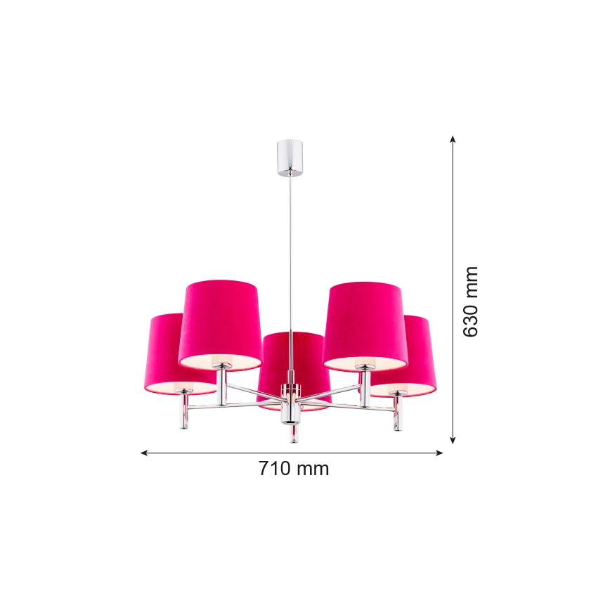 Argon 2075 - Deckenleuchte an Stange BOLZANO 5xE27/15W/230V rosa