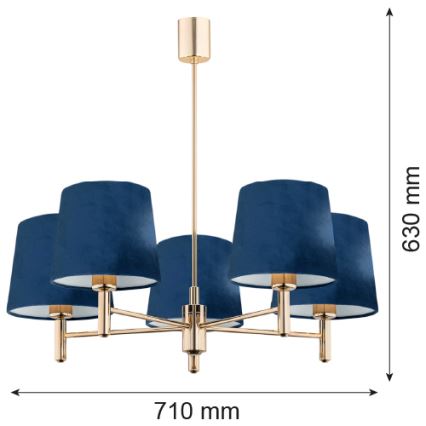 Argon 2086 - Stangen-Kronleuchter PONTE 5xE27/15W/230V blau/messing