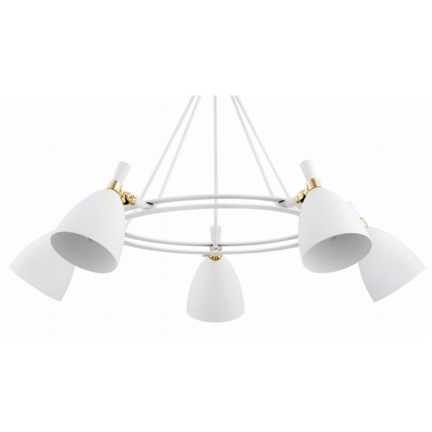 Argon 2117 - Kronleuchter an einer Stange CHARLOTTE 5xE27/15W/230V weiß/gold