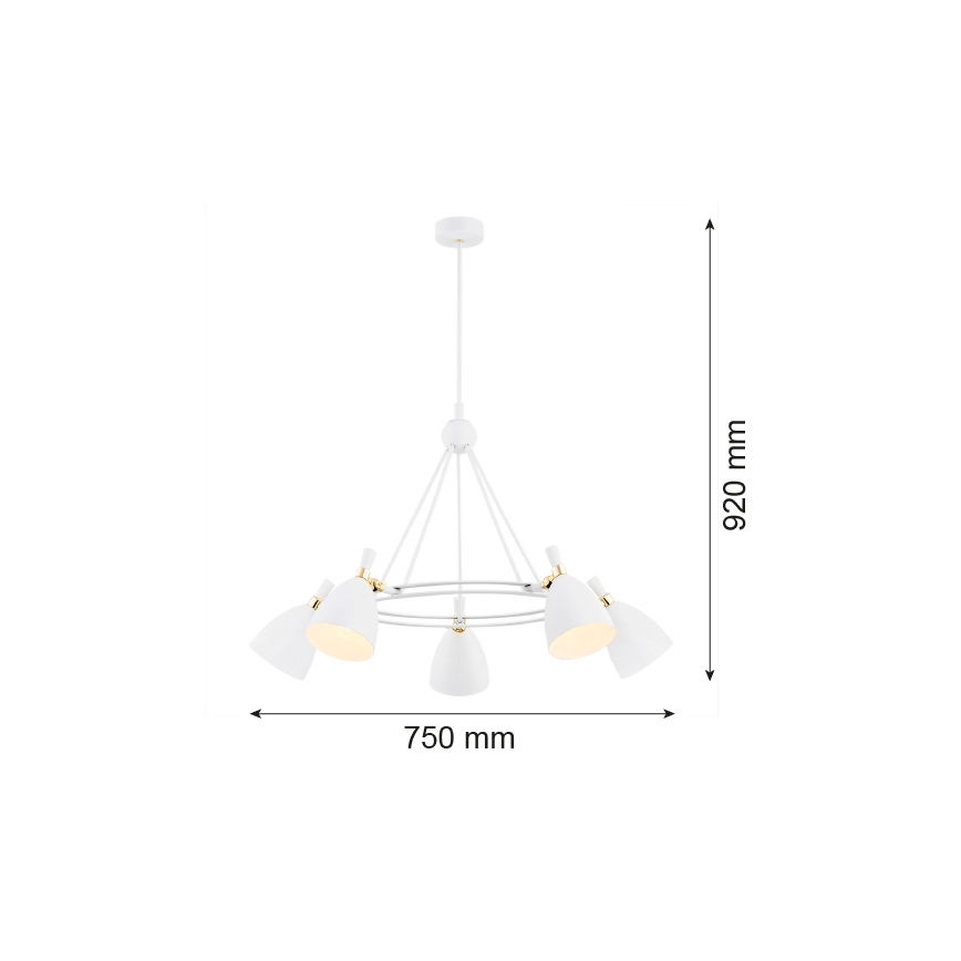 Argon 2117 - Kronleuchter an einer Stange CHARLOTTE 5xE27/15W/230V weiß/gold