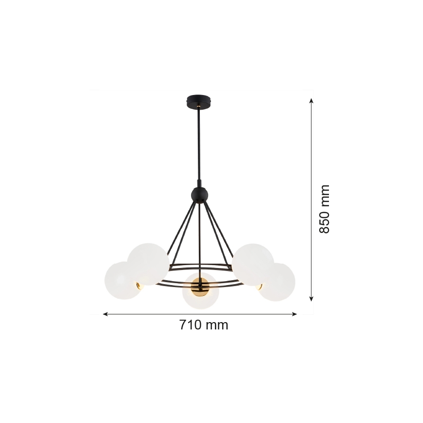 Argon 2119 - Kronleuchter an einer Stange AMALFI 5xE27/15W/230V schwarz/weiß