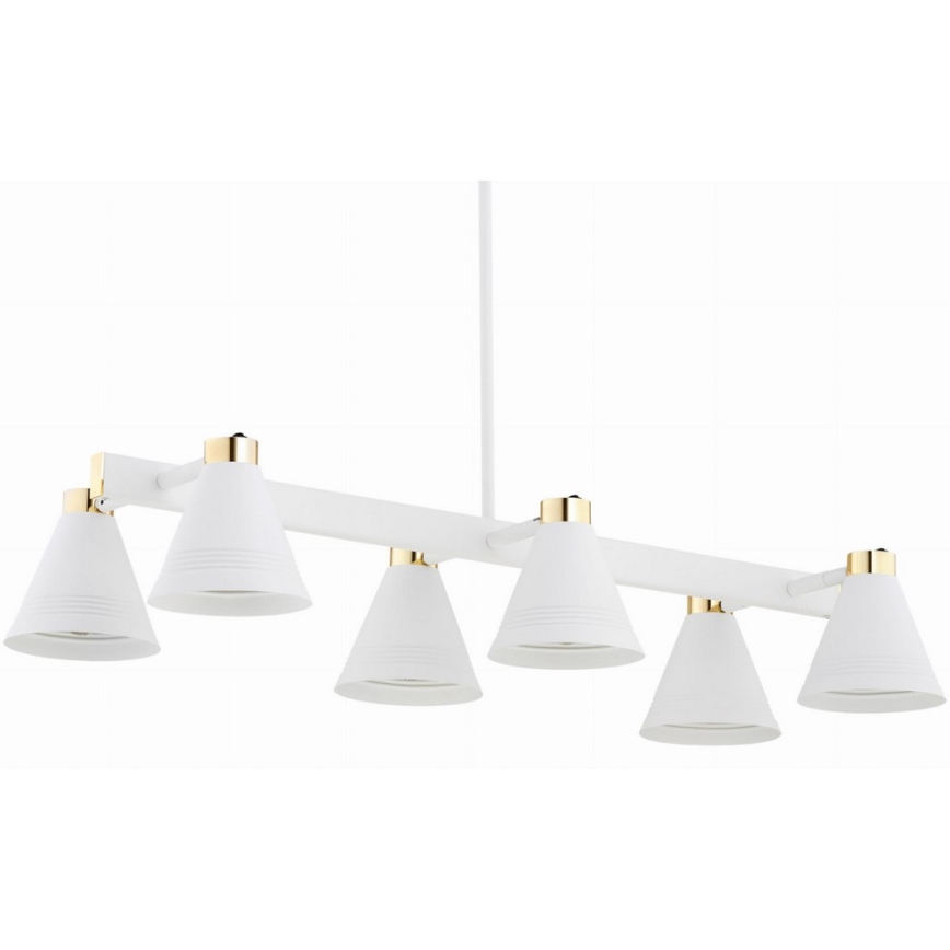 Argon 2551 - Kronleuchter an einer Stange AVALONE 6xE27/15W/230V weiß/gold
