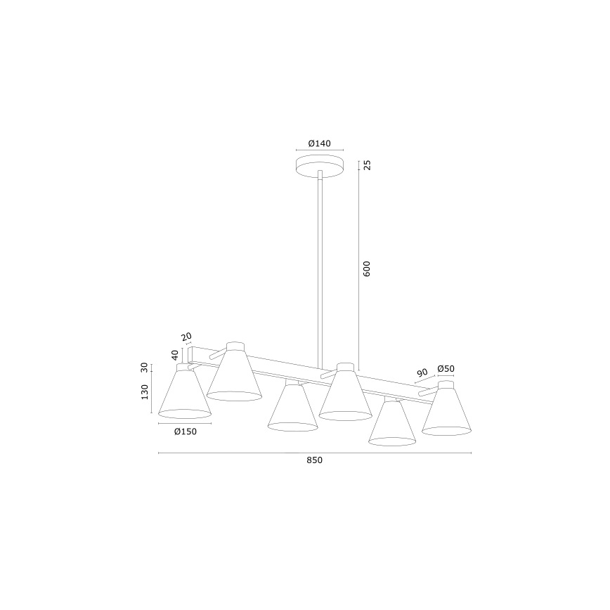 Argon 2551 - Kronleuchter an einer Stange AVALONE 6xE27/15W/230V weiß/gold