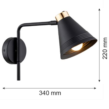 Argon 8008 - Wandlampe AVALONE 1xE27/15W/230V 34 cm schwarz/gold